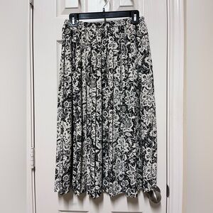 Vintage Black & White Floral Midi Skirt